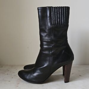 COSTUME NATIONAL: Black Leather Almond Toe Block Heel Boots